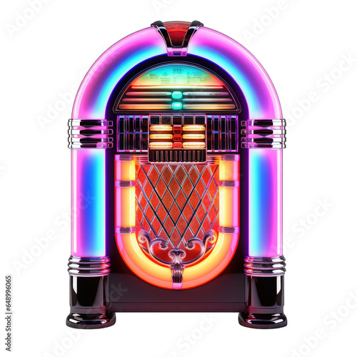 Retro Jukebox with Neon Lights Isolated on White