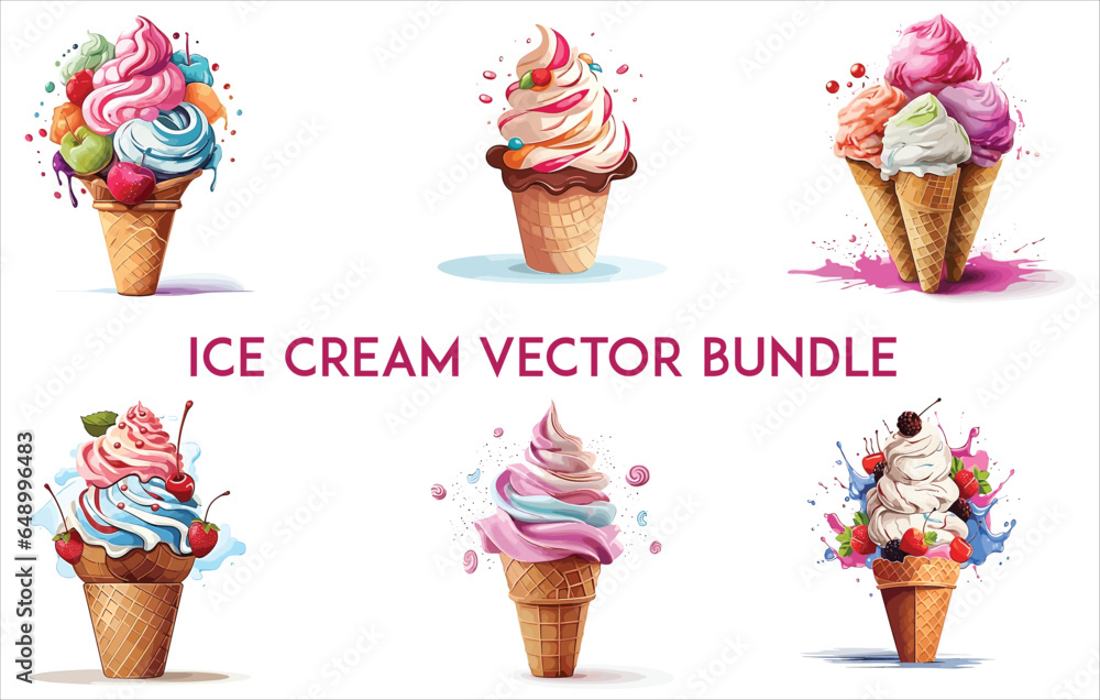 Ice cream vector bundle, Ice Cream Set Whippy Ice Cream Cones,