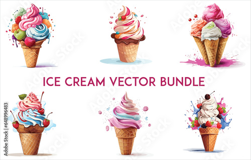 Obraz na płótnie Ice cream vector bundle, Ice Cream Set Whippy Ice Cream Cones, w salonie