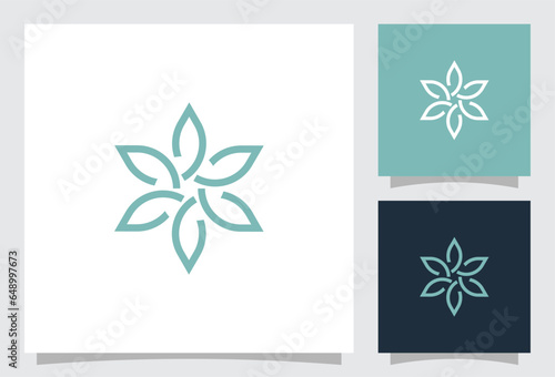 vector blooming flower logo with minimalist monoline style