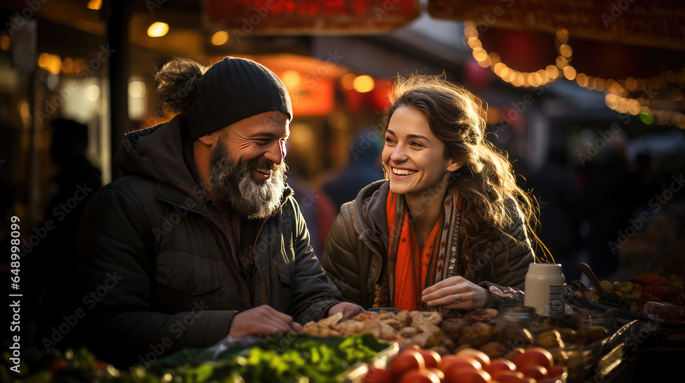 Market delights: vendors and customers share smiles and joy.
Market delights: vendors and customers share smiles and joy.