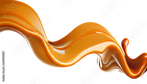 Delicious melted caramel texture. Flow, wave and drops splash caramels sauce. Sweet food design background.