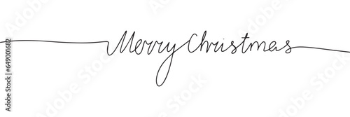 Merry Christmas phrase line art. One line continuous Christmas text banner concept. Vector illustration.