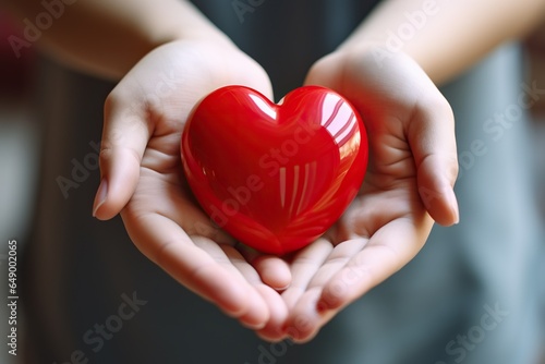 Close-up of red heart holding in hands  concept of health  donation and cardiology  symbolizing love  charity  and medical care