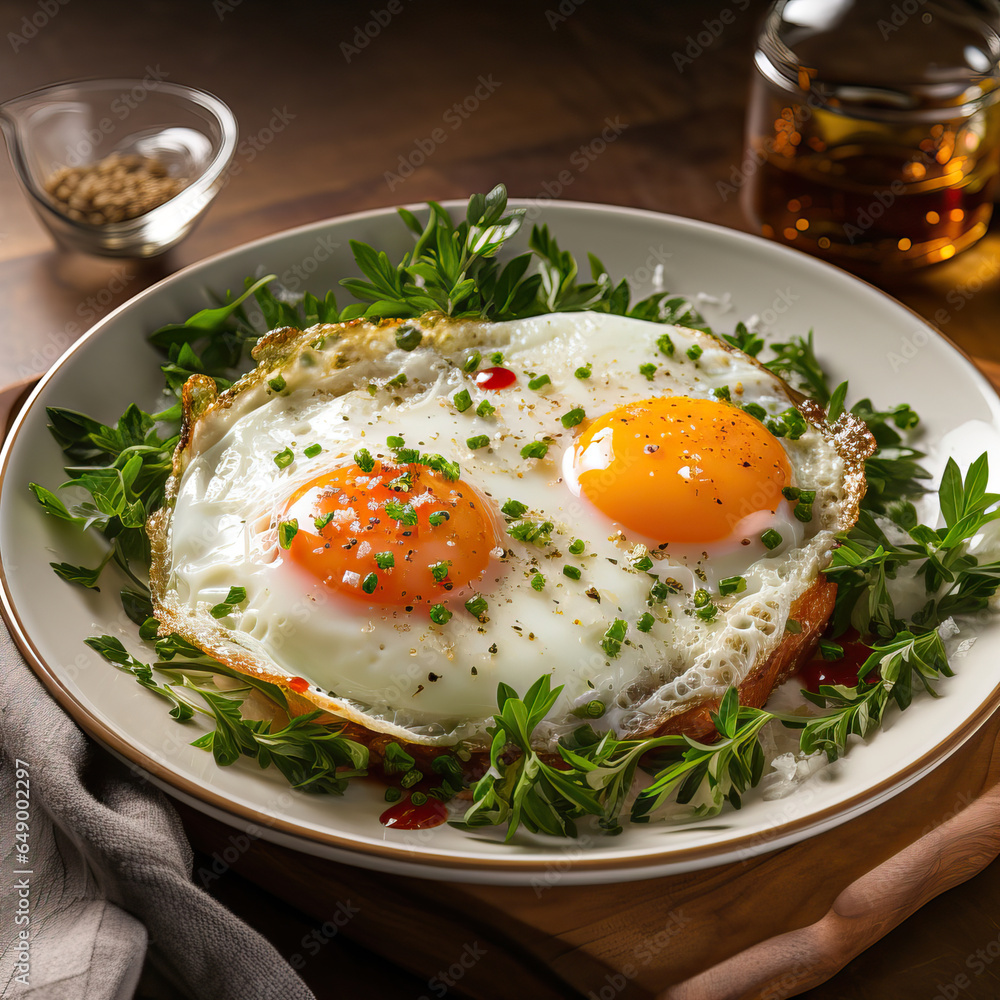 Morning Delight: Sunny Side Up Eggs with Crispy Bacon and Herbs Morning Delight: Sunny Side Up Eggs with Crispy Bacon and Herbs