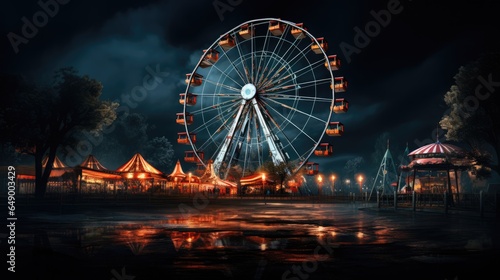 An amusement park image with a majestic Ferris wheel moving. © kept