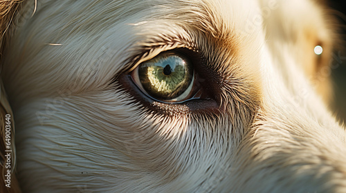 A close-up of a white retriever's soulful eyes, showcasing their warmth and intelligence
