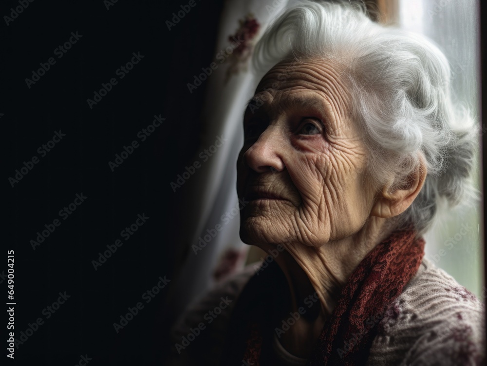 An old woman looking out of a window An old woman looking out of a window