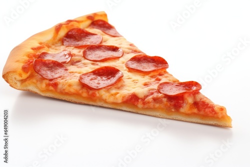 Pepperoni pizza with cheese on a white background.
