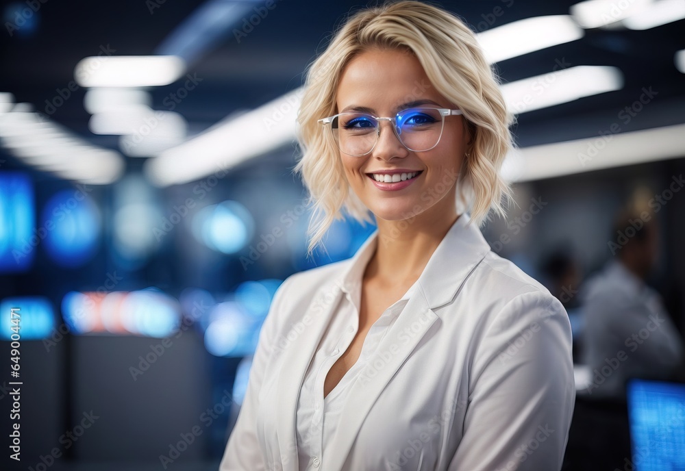 portrait of smiling blonde woman, businesswoman background concept portrait of smiling blonde woman, businesswoman background concept