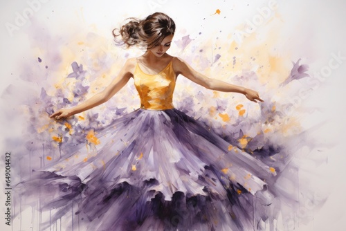 graceful girl in a ballet dress drawn in watercolor