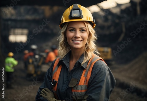 portrait of smiling blonde woman, businesswoman background concept