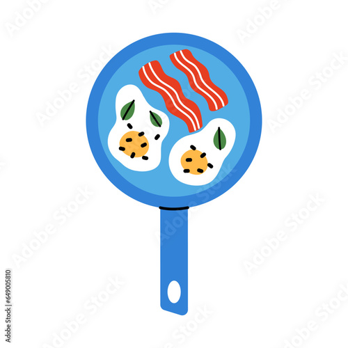 Fried pan with eggs and bacon. Perfect breakfast.