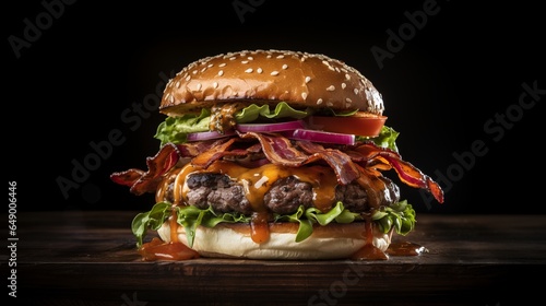 Studio Aufnahme eines leckeren Bacon Bugers photo