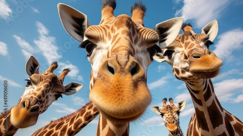 Group of giraffes closeup