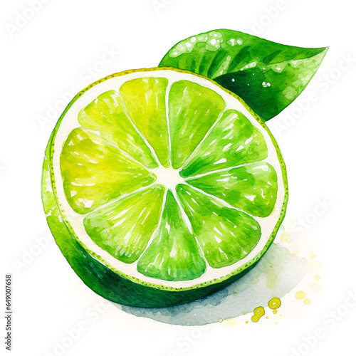 Image of lime painted in watercolor style with bright colors. © JLabrador