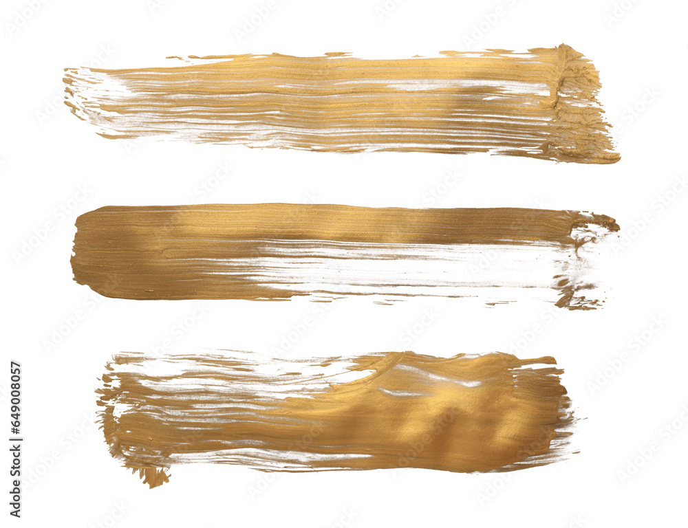 Gold glitter ink color smear brush stroke stain line blot on white ...