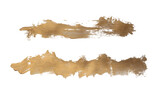 Gold glitter ink color smear brush stroke stain line blot on white background.