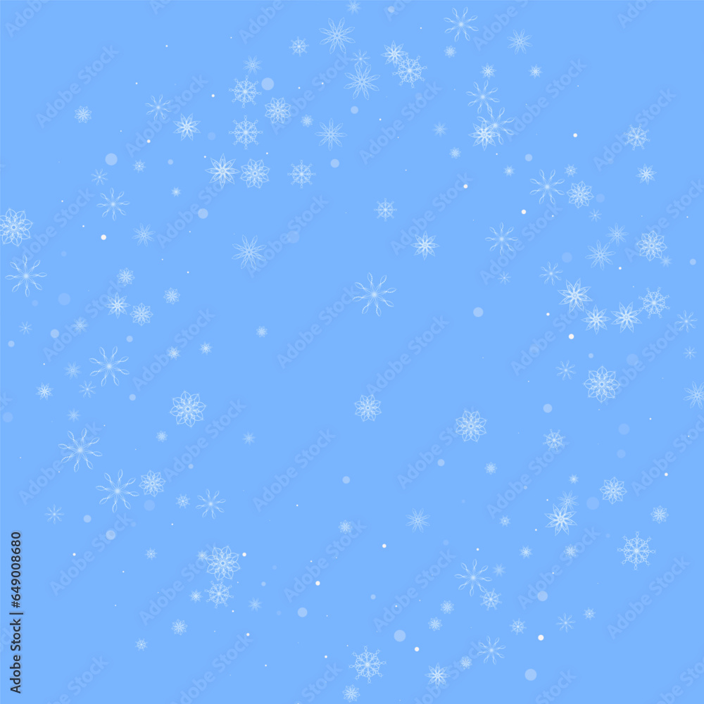 Christmas background. White delicate snowflakes on a blue background. New Year's holiday design