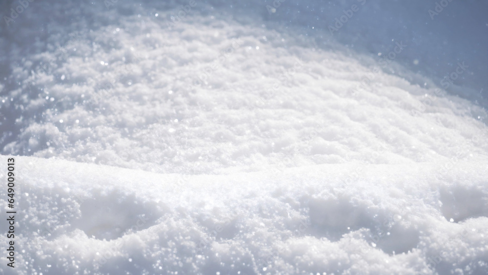 Fresh white snow texture top view. Perfection shining pure snowy background.