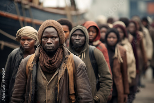 Young African immigrant youth in cap and jacket, looking sad and despairing © JLabrador