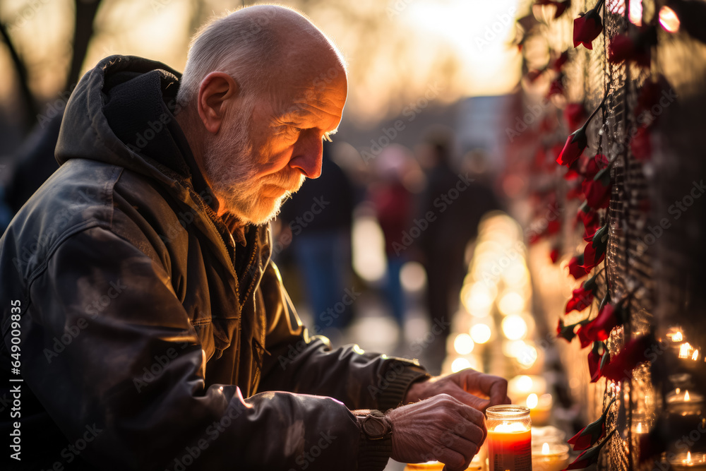 Veterans contemplating deeply at war memorials embodying remembrance on Veterans Day 