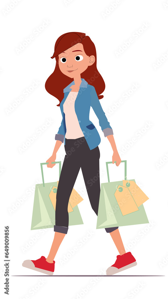 Online shopping and E-commerce concept. Sale, orders, online payment, delivery, loyalty program. Woman with shopping bags. Online shopping and E-commerce concept. Sale, orders, online payment, delivery, loyalty program. Woman with shopping bags.