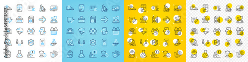 Vector icons set of Equality, Equity and Chemistry lab line icons pack for web with Documentation, Chef, Gas cylinder outline icon. Social responsibility, Confirmed, Realtor pictogram. Vector