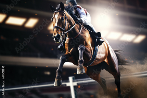 Horse races, jockey and his horse running towards finish line.  © pilipphoto