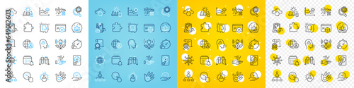 Vector icons set of Seo analysis, Wind energy and Social responsibility line icons pack for web with Qr code, Lotus, Cloud sync outline icon. Safe time, Puzzle, Calendar pictogram. Vector