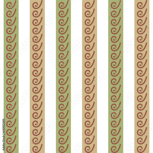 A vibrant and intricate striped pattern with swirling designs in shades of green and brown