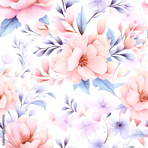 watercolor seamless pattern with poppies and colorful flowers