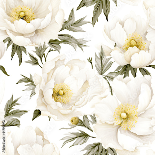 seamless pattern with large white peonies