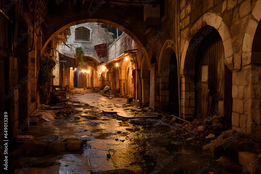 Old medieval alleyway at night
Old medieval alleyway at night