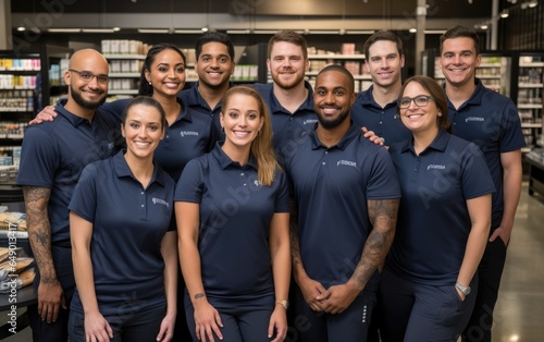 Plakat Employees stand posing in a store.