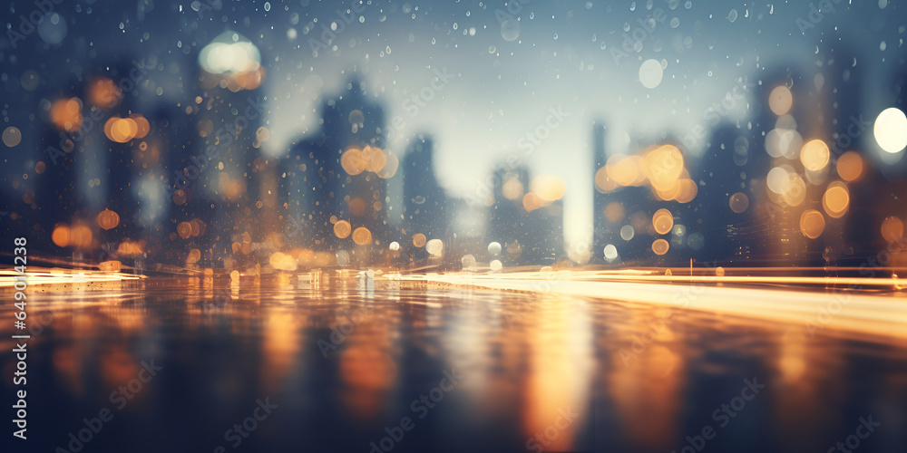 Blurred abstract bokeh background with city lights in the night