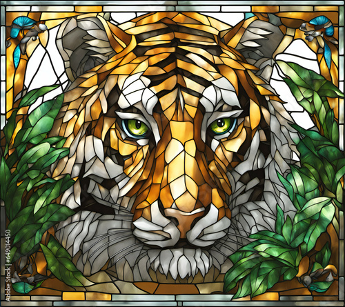 Abstract stained glass style painting depicting tiger portrait