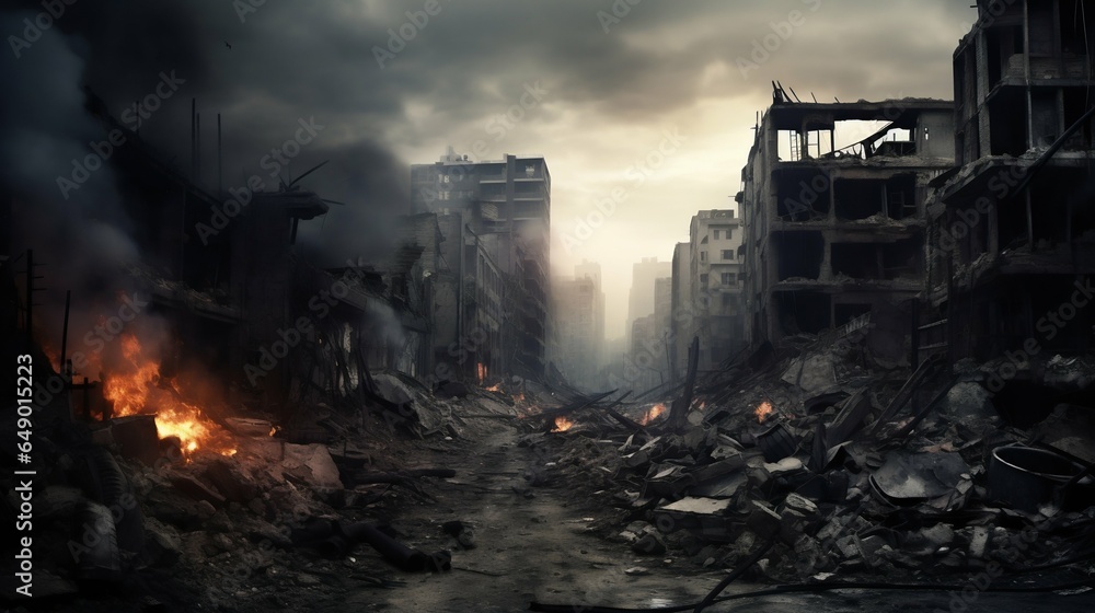 Cataclysmic Aftermath: A City's Descent into Ruin. Generative ai