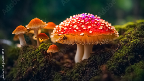 Beautiful fly agaric mushrooms close-up