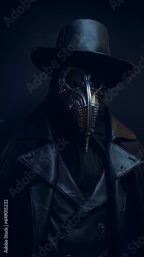Dark and Mysterious Plague Doctor Portrait. A Photo Realistic Image of a Plague Doctor in a Dark Setting. Generative AI