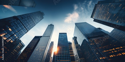 AI Generated. AI Generative. Business center city town witn many scyscrapers fish eye view background. Graphic Art