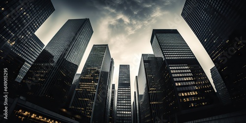 AI Generated. AI Generative. Business center city town witn many scyscrapers fish eye view background. Can be used for financial business mock up