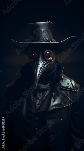 A Photo Realistic Image of a Plague Doctor in a Dark Setting. Dark and Mysterious Plague Doctor Portrait. Generative AI