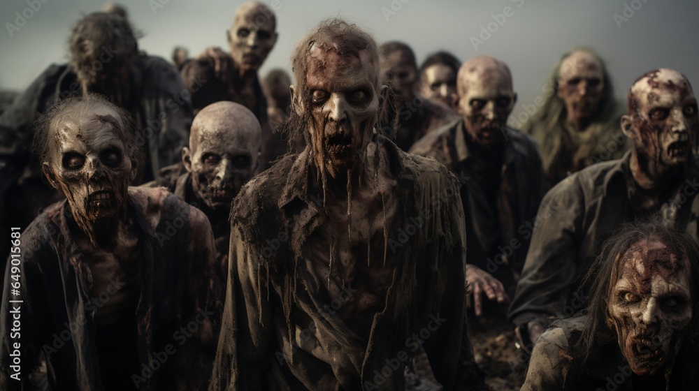 Desolation Unleashed: Zombie Horde in Apocalypse. Generative ai Desolation Unleashed: Zombie Horde in Apocalypse. Generative ai