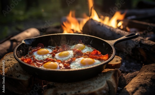 Bacon, eggs & breakfast on an open fire