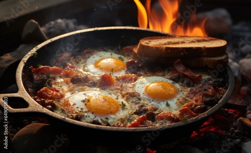 Bacon, eggs & breakfast on an open fire