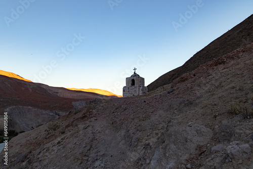 whitened stone bell tower in Aymara territory