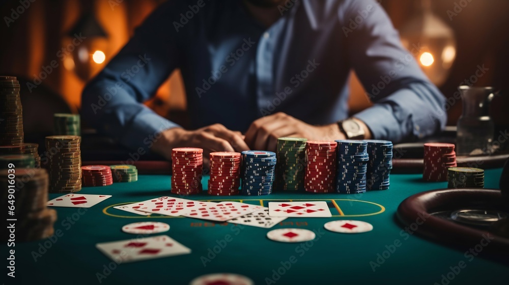 High Stakes Drama: Closeup on Poker Players' Hands. Generative ai High Stakes Drama: Closeup on Poker Players' Hands. Generative ai