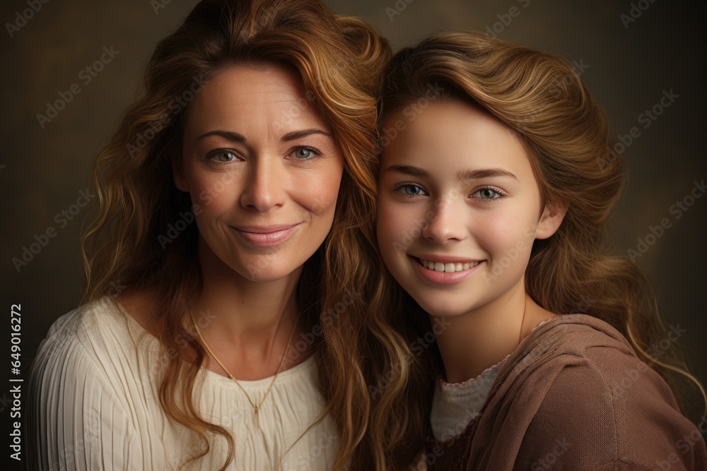 Portrait of mother and daughter. Concept of family values and relationships. The continuity of generations. Portrait of mother and daughter. Concept of family values and relationships. The continuity of generations.