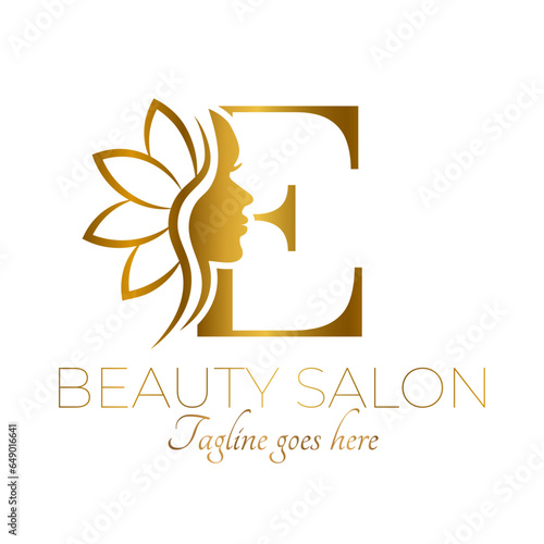 Gold E Letter Initial Beauty Brand Logo Design